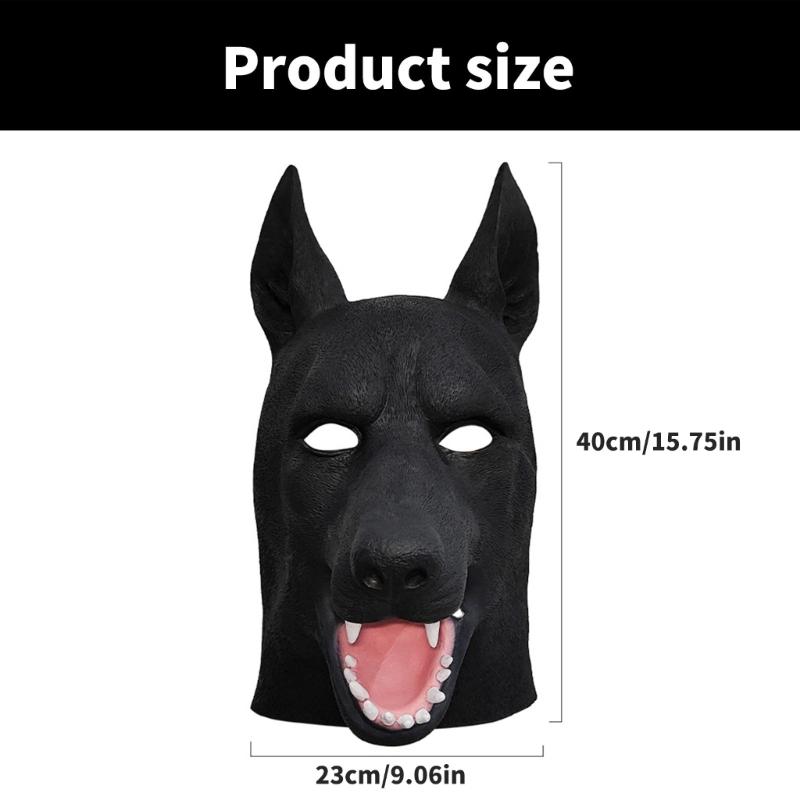 Unisex Latexdjur Hundmask Rolig Svart Hund Helmask Huvudbonad Maskeradkostym Halloween Cosplay Tillbehör