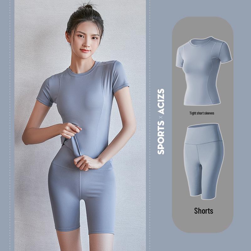 

Seamless Yoga Set: Women s Short Sleeve T-shirt & High Waist Hip-Lifting Leggings for Gym & Running XL