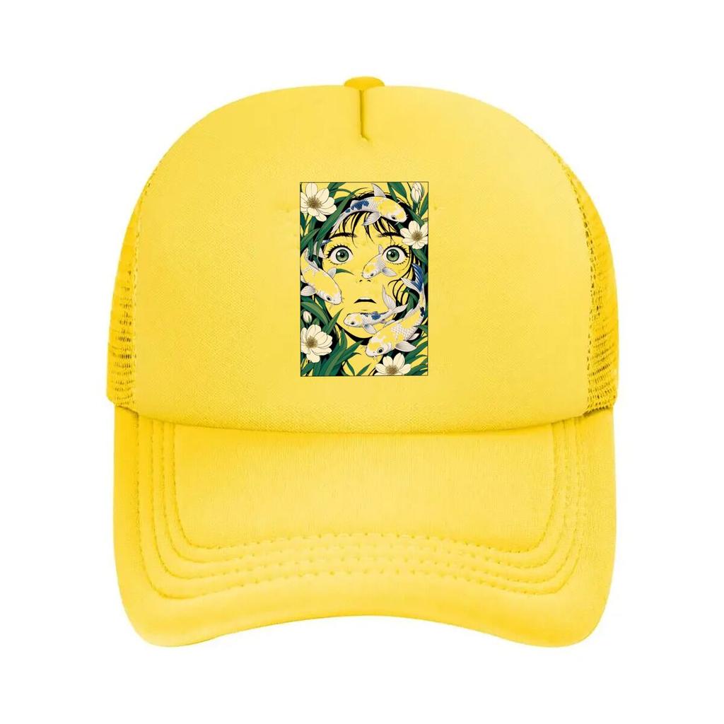 Anime Face Koi Fish Surreal Portrait Mesh Baseball Cap For Womens Unisex FeUnisex Beach Dad Hat Hip Hop