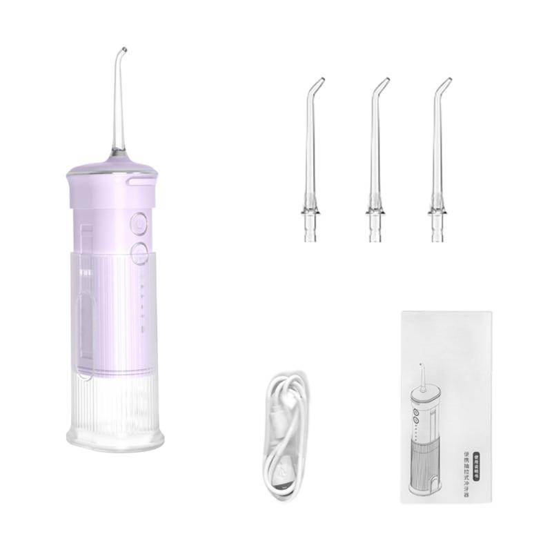 Munddusche Tragbar Zahnwasserstrahler USB Wiederaufladbar Wasserstrahl-Zahnreiniger mit 3 Düsen 200ml IPX7 1800 U/min