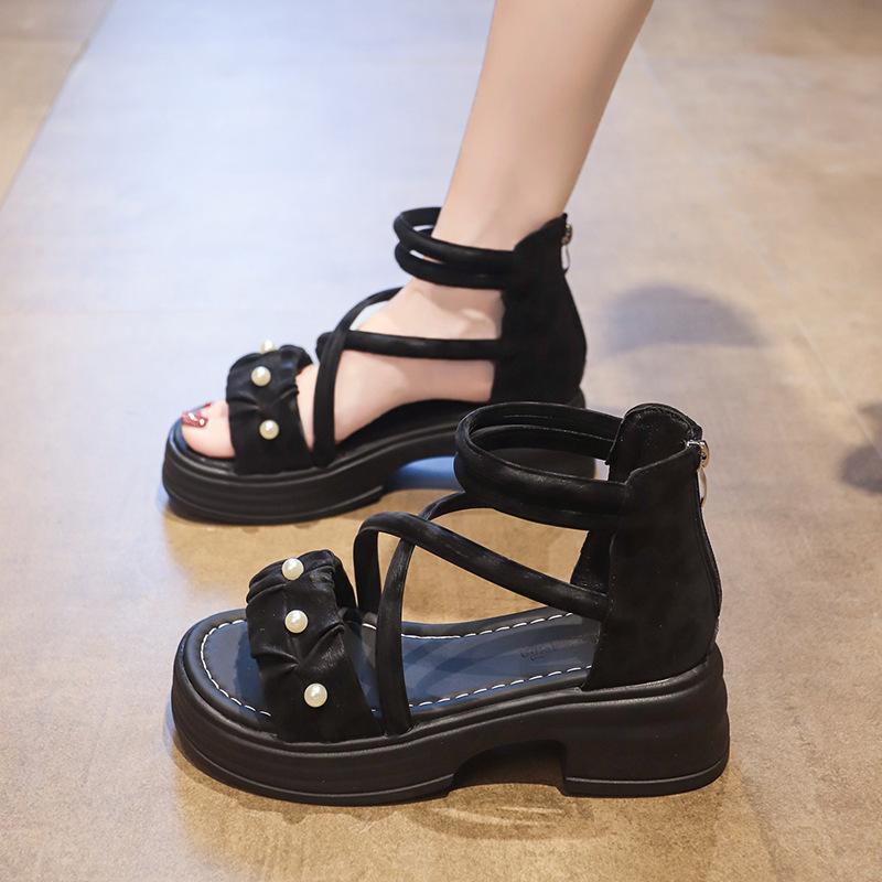 

Wear 2025 Roman sandals women s new summer outer high heels with skirt sandals casual versatile explosion beach 40 чёрный