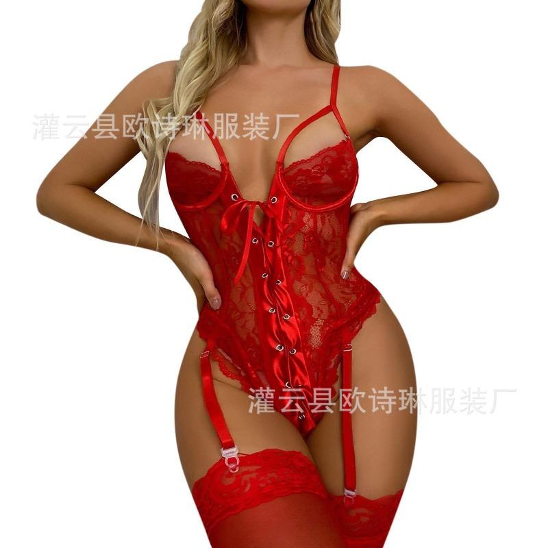European and American erotic underwear new lace sexy pajamas transparent wear one-piece erotic pajamas wholesale