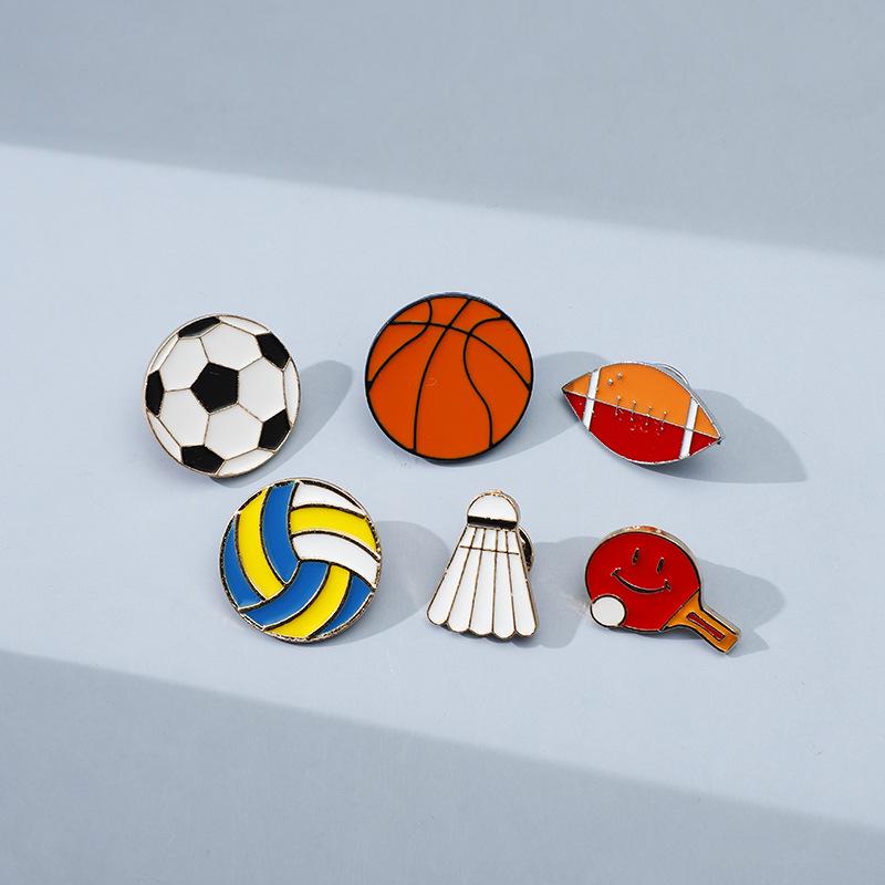 Sports Style Metal Accessories: Football, Basketball, Badminton, Volleyball Badges for Men and Women