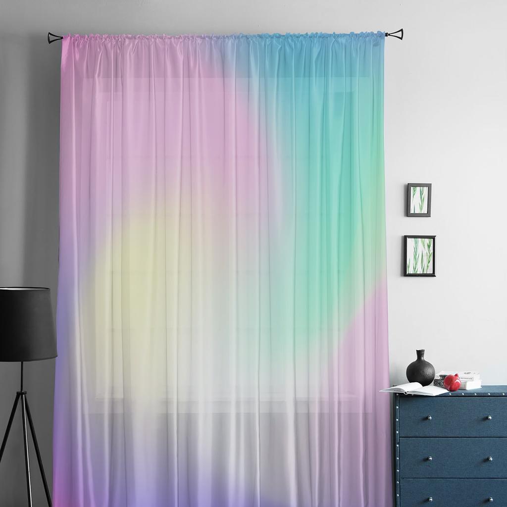 Pink Blue Purple Gradient Sheer Curtains For Living Room Bedroom Home Decor Kitchen Tulle Voile Drapes
