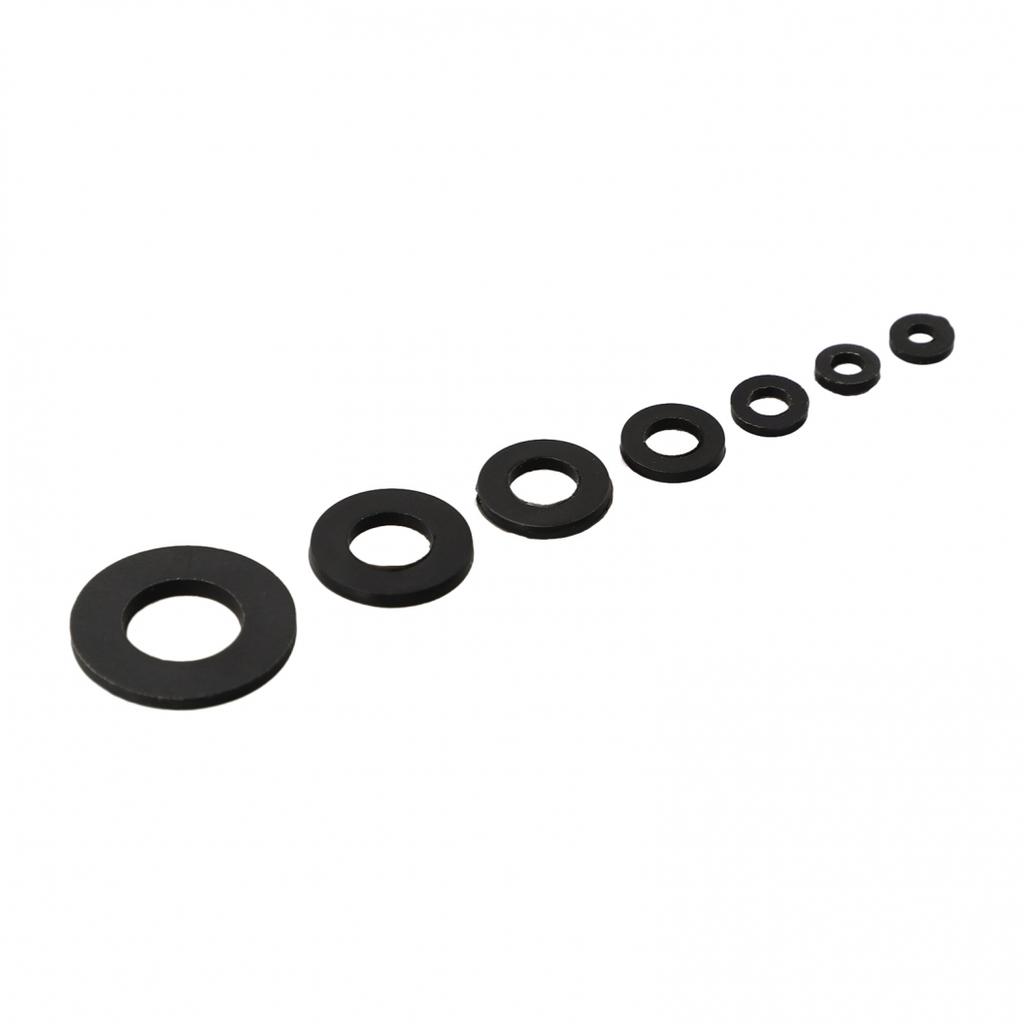 250pcs Washer Gasket Set Black Nylon Rubber Flat Ring Plain Repair Kit