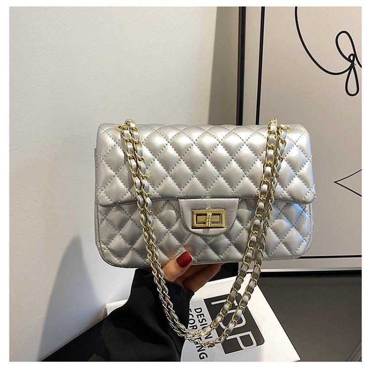 2024 Herbst/Winter Trendige Damen Handtasche mit strukturierter Diamantkette, Umhänge-Schultertasche, kleine quadratische Tasche