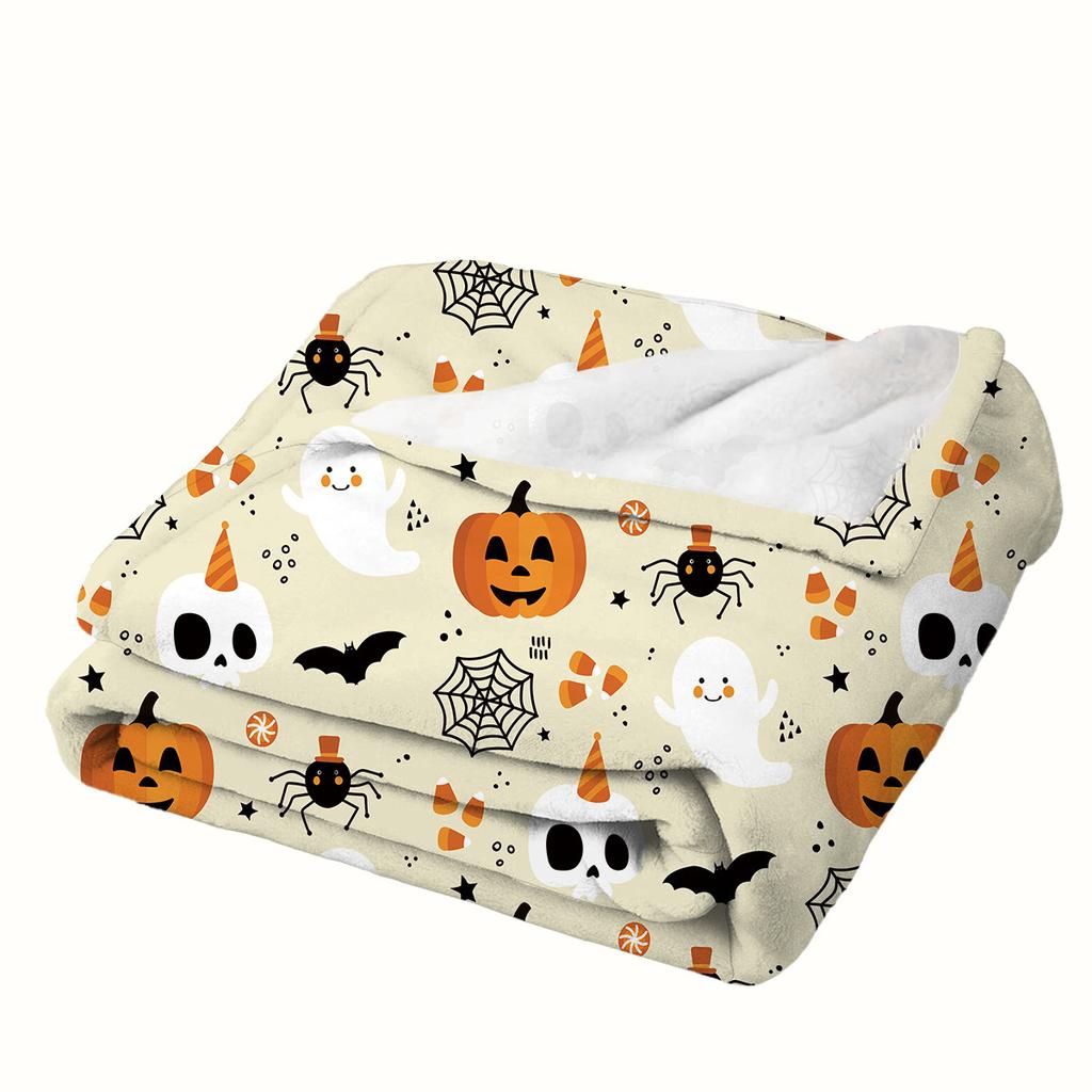1pc Pink Orenge Halloween Blanket Ghost Pumpkin Printed Skin-Friendly Soft Blanket New for Home Sofa Halloween Decoration