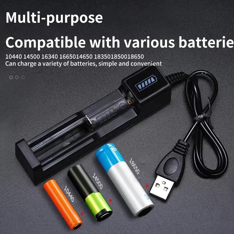 18650 Battery Charger 1 Slot Rechargeable Batteries USB Universal Smart Quick Charging for 14500 16650 14650 18500 Accessories