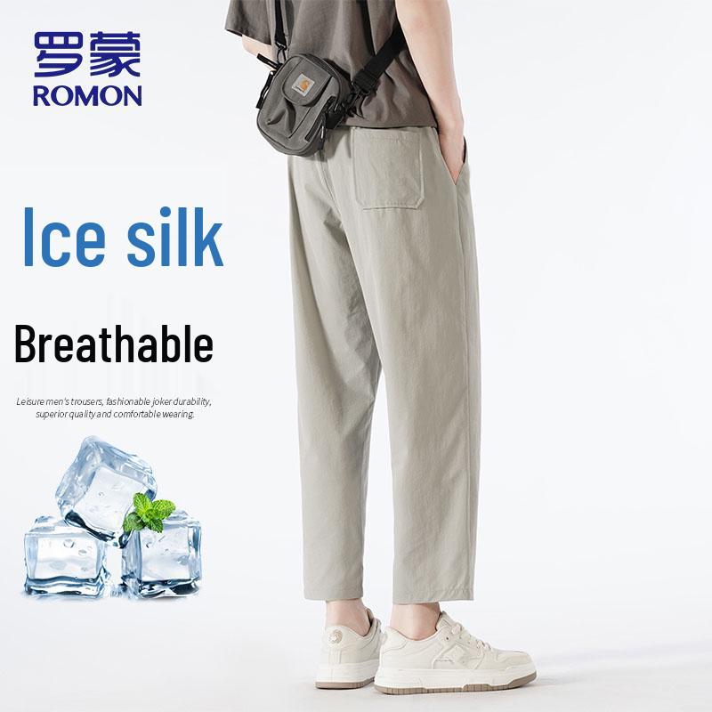 ROMON Men's Ice Silk Quick-Dry Cropped Casual Pants