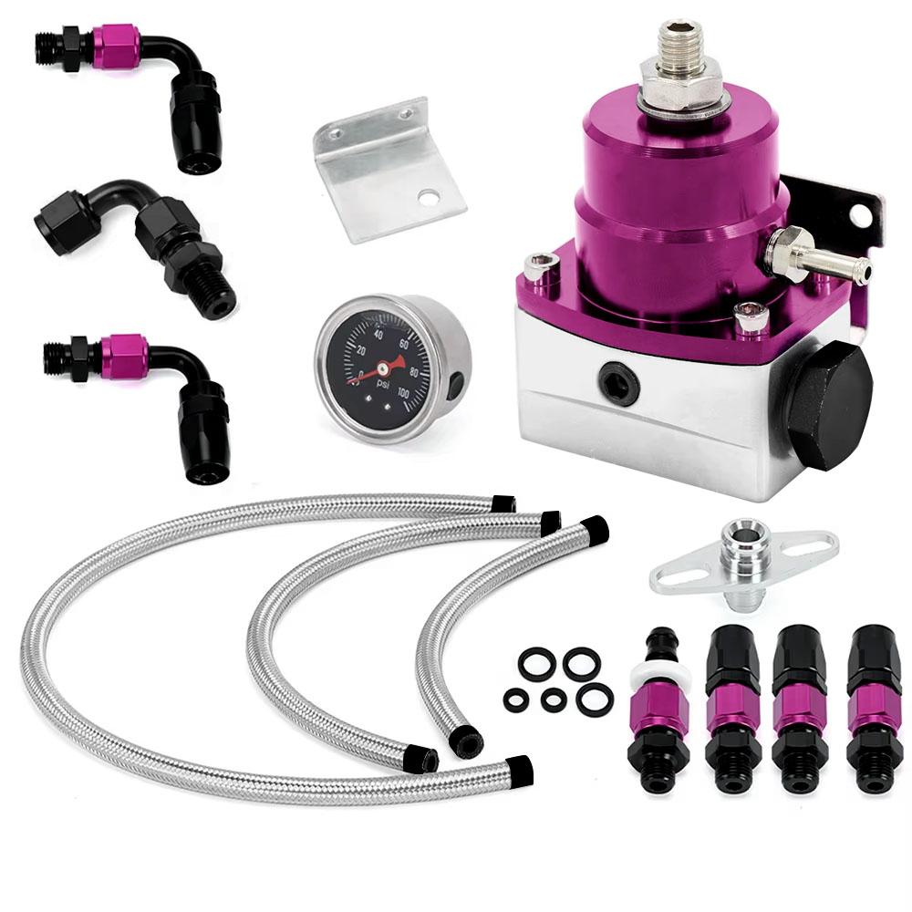 Universal Fuel Pressure Regulator Kit Car Fuel Pressure Regulator 100psi Adjustable Oil Gauge AN 6 Fitting End Oil Hose Fitting