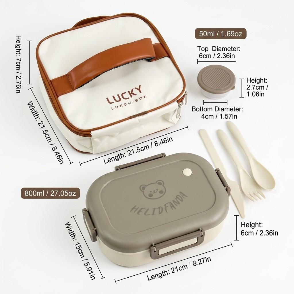 Cute Bear Plastic Divided Food Container Portable Leak-proof Detachable 3 Grids Bento Lunch Box For Kids Student Microwave Safe