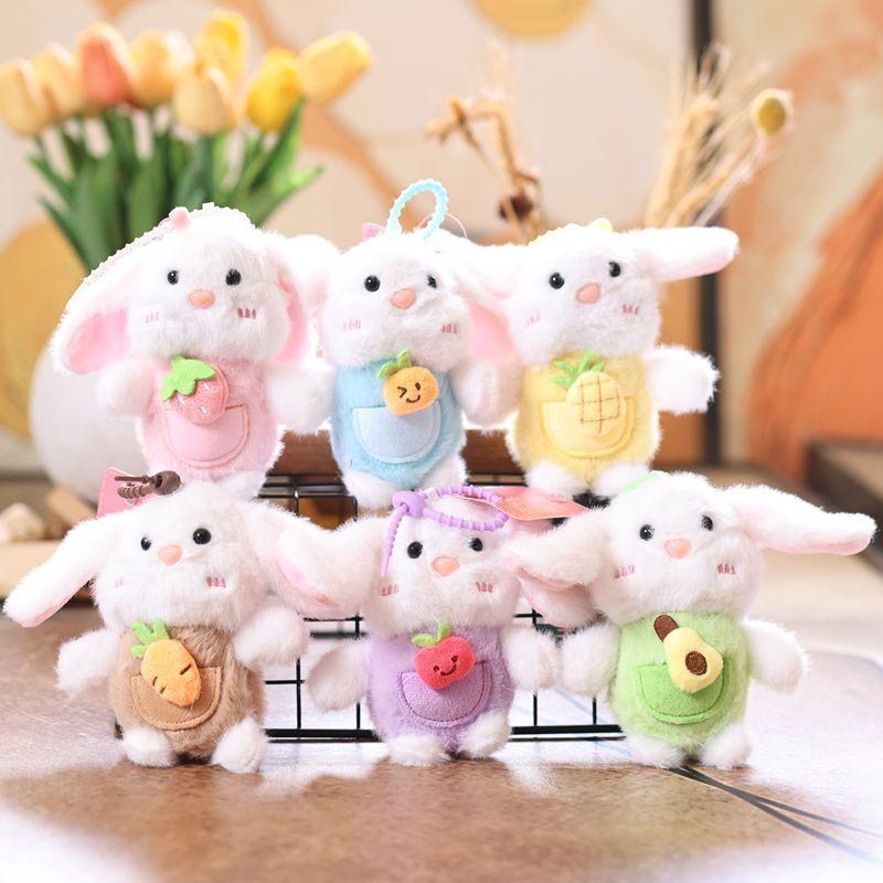 Cute Fruit Bunny Plush Keychain With Soft Polyester Fill For Bag Decoration