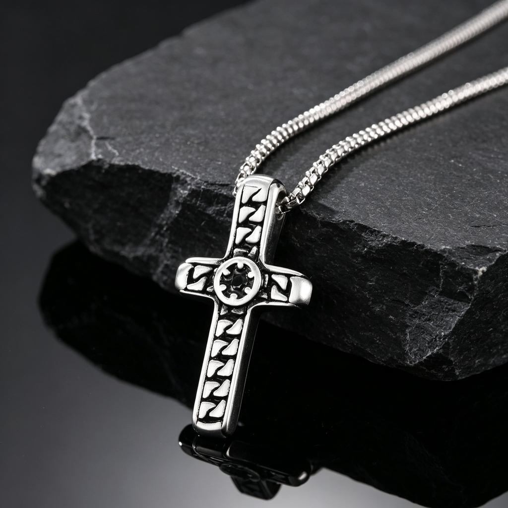 Vintage Cross Necklace for Men,Stainless Steel Cross Pendant Necklace,New Stylish Faith Prayer Jewelry