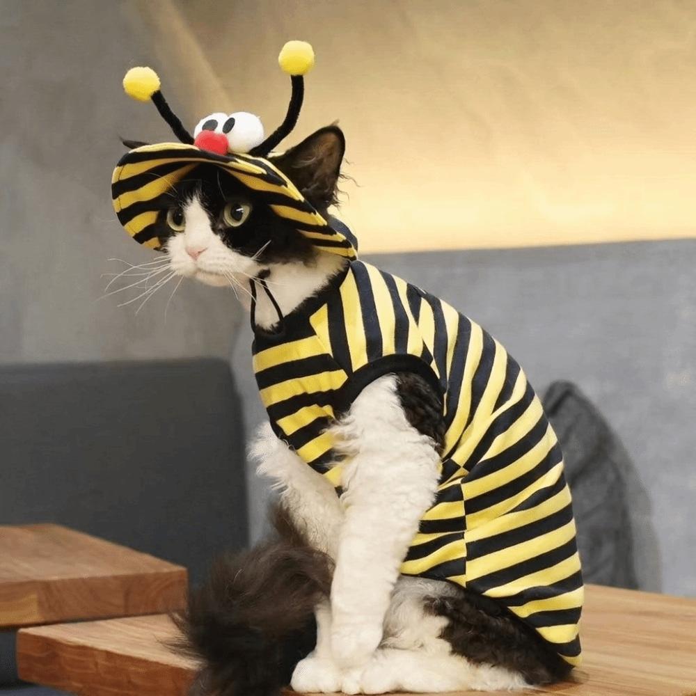 Breathable Bee Themed Cat Outfit Set Lightweight Cat Anti Shedding Vest Pet Bee Costume Daily Wear