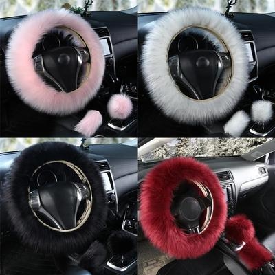 Housses de Volant Moelleuses Laine Synthétique Shaggy Volant de Voiture Housse Peluche Volant de Voiture Accessoires de Volant Poignées de Volant Q3b3