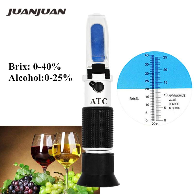 Handheld Alcohol Refractometer Sugar Concentration Detector Brix 0-40% Alcohol 0-25% Hydrometer Concentration Spirits ATC Tester