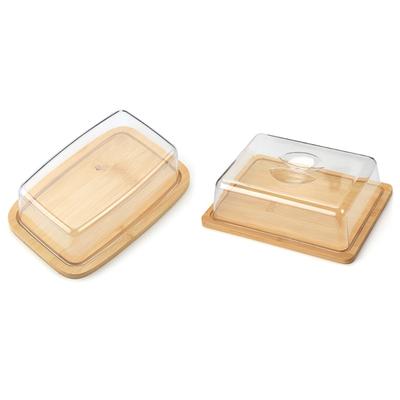 Luftdichte Butterdose mit Kunststoffdeckel Rechteckiger Butterbehälter für Arbeitsplatte und Kühlschrank Bambus Butteraufbewahrungsschale