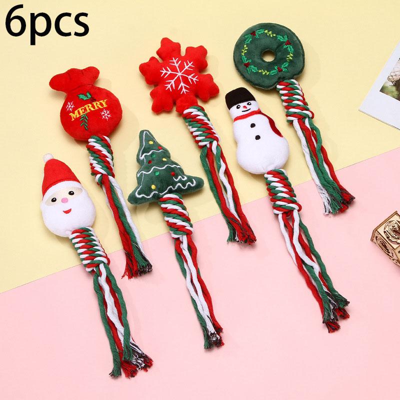 Pet Christmas Supplies Dog Toy Teeth Cleaning Rope Knot Cotton Rope Toy Cute Cartoon Chewing Toy