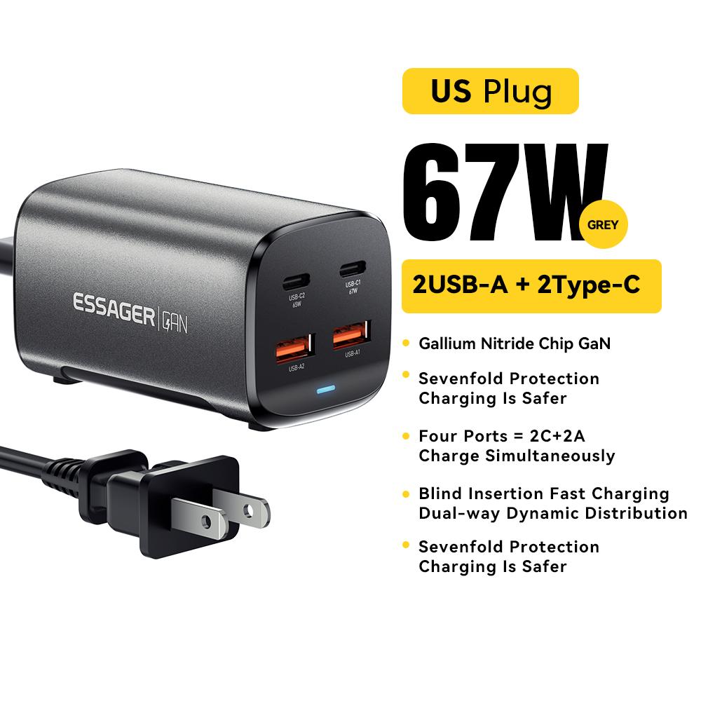 67W USB C GaN Lader Desktop Quick Charge 4.0 QC 3.0 PD Type C Hurtiglading For MacBook Samsung POPC iPhone 15 bærbar PC