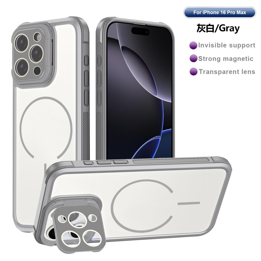 Luxury For Magsafe Glass Crystal Camera Protect Stand Holder Case for iPhone 17 Air 16 15 14 Plus 13 12 Pro Max 11 Armor Cover