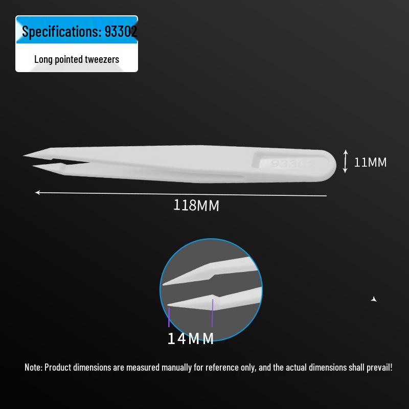 Plastic Anti-Static Tweezers Set: Pointed, Flat, Round, Black & White - Model 93303