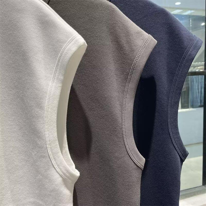 Summer Men Thin Vest Round Neck Waffle Sleeveless Solid Color Casual Waistcoat Fitness Sports Basketball