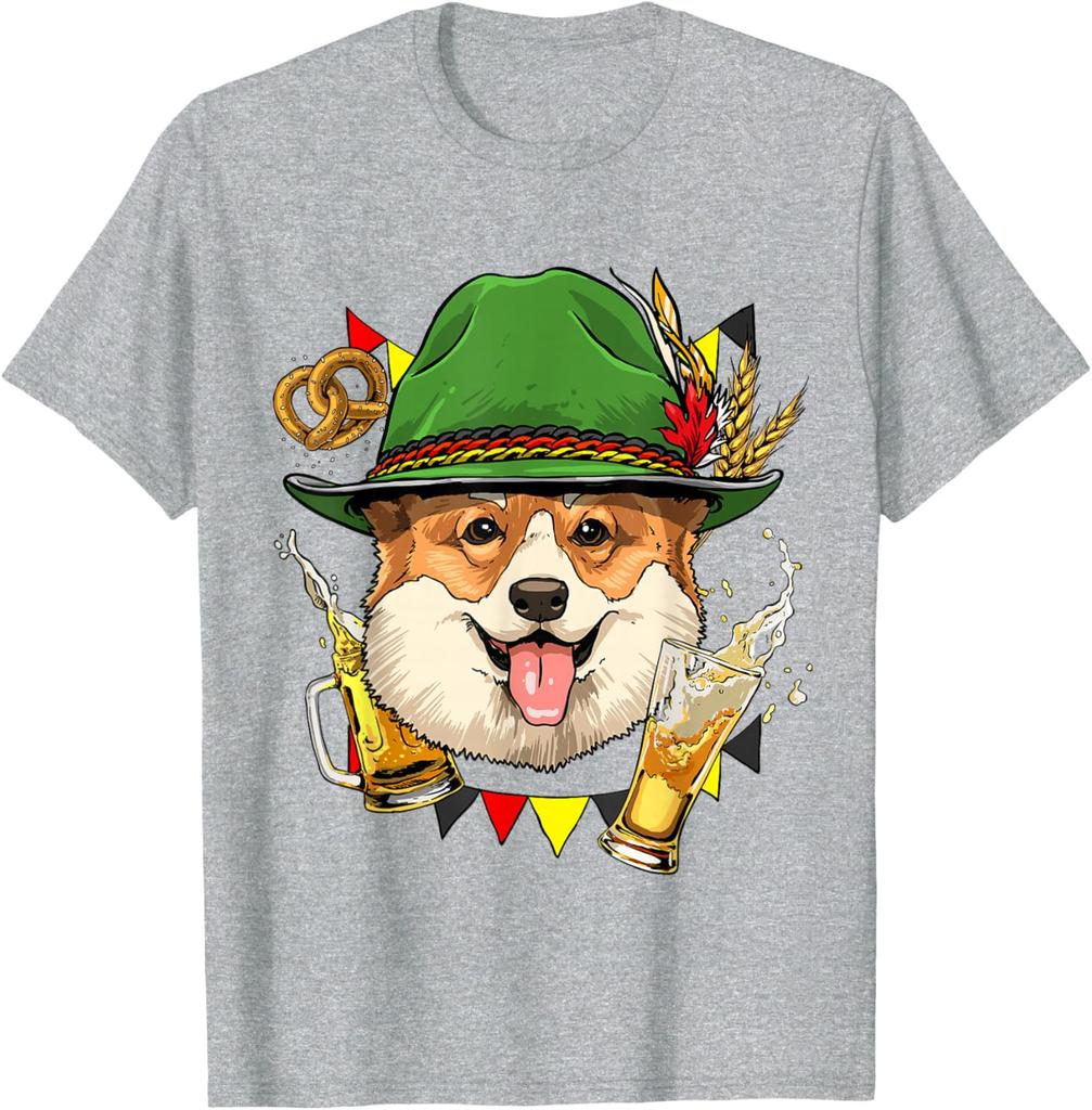 Oktoberfest Corgi Beer Graphic Tee Men's Breathable Cotton T-Shirt Festival