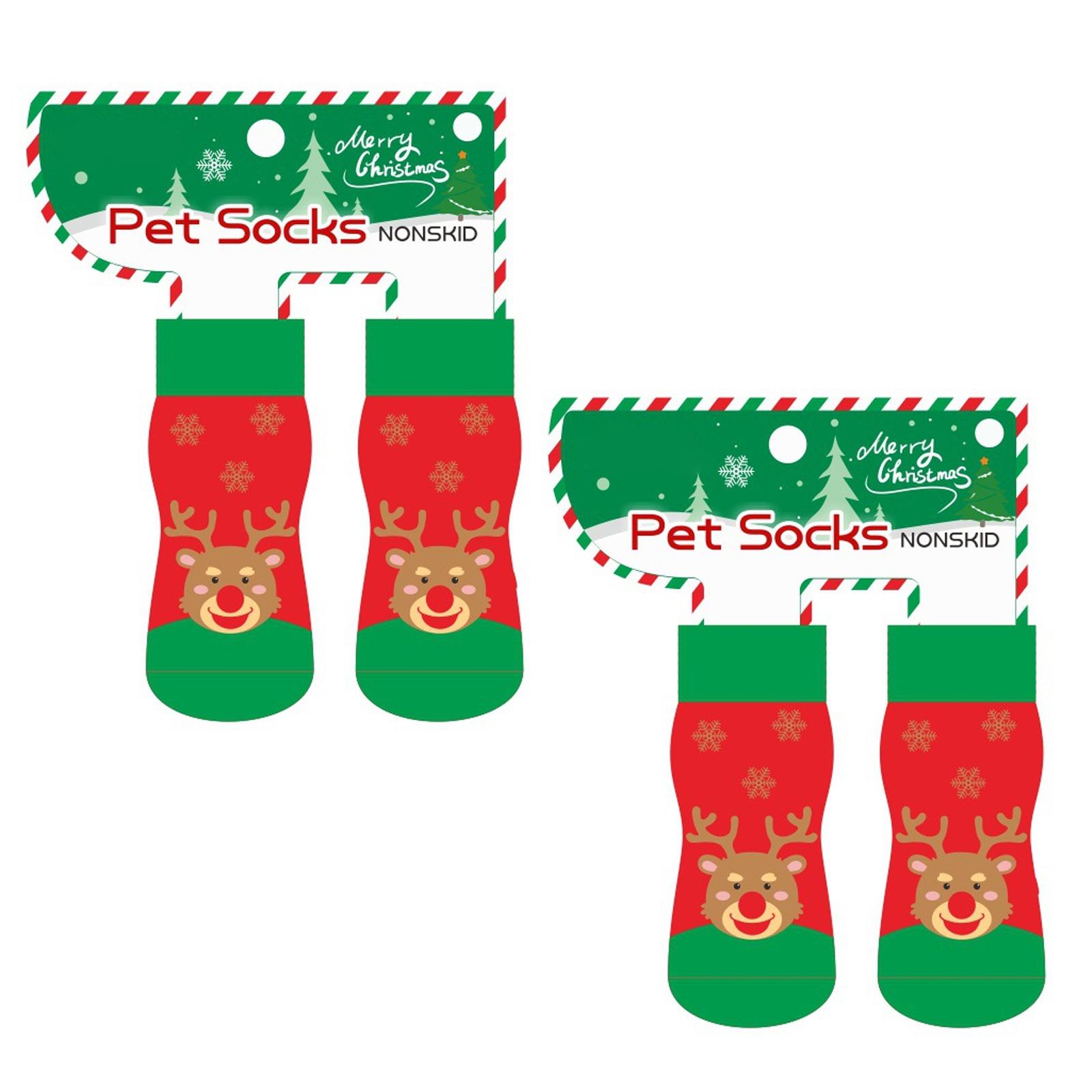 

2 пары рождественских зимних носков для собак, теплые носки для собак, защитники лап для щенков для уличных прогулок, для нарядной одежды для питомцев M2