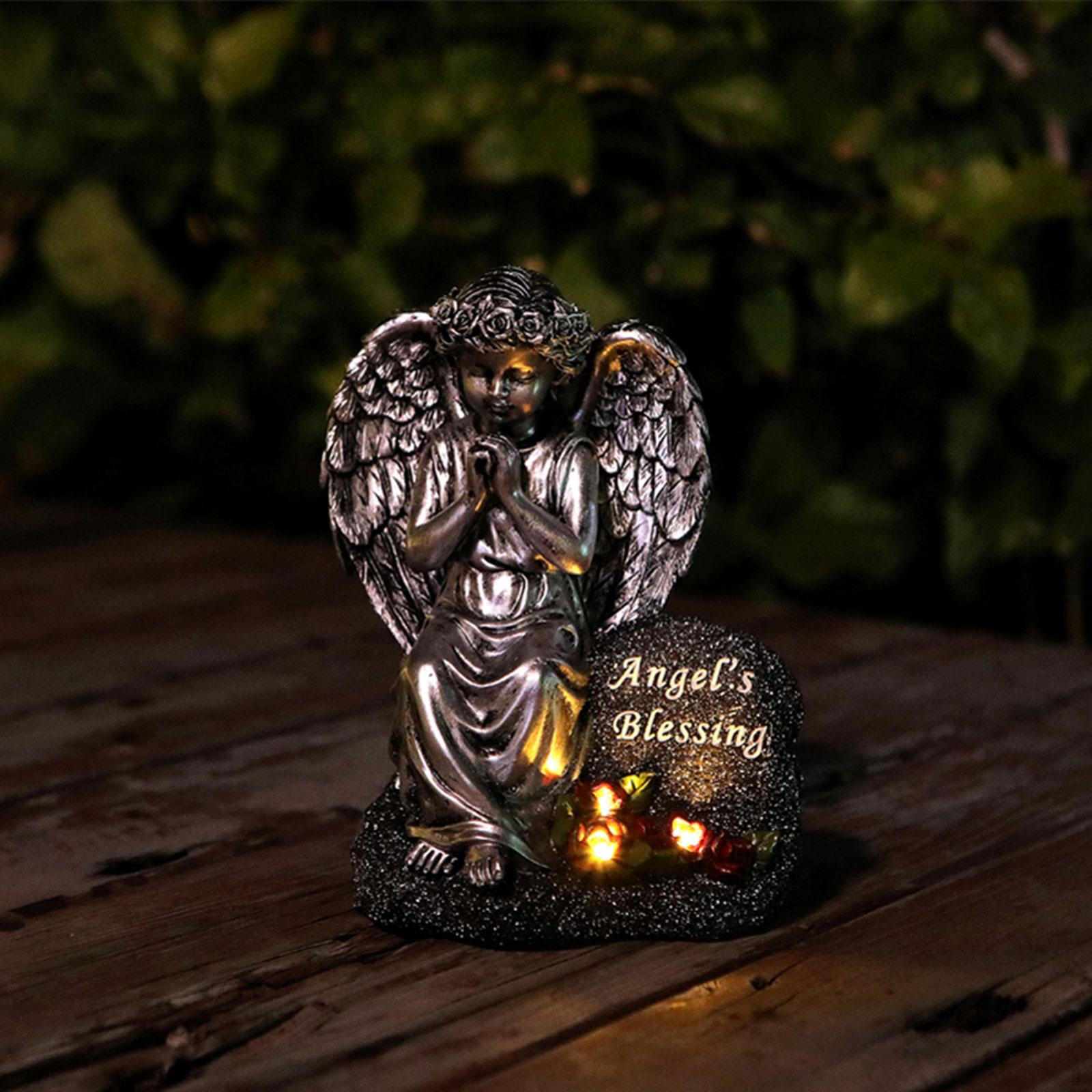 

Angel Statue for Garden, Outdoor Decoration, Cemetery Lighted Tomb Patios. Silver