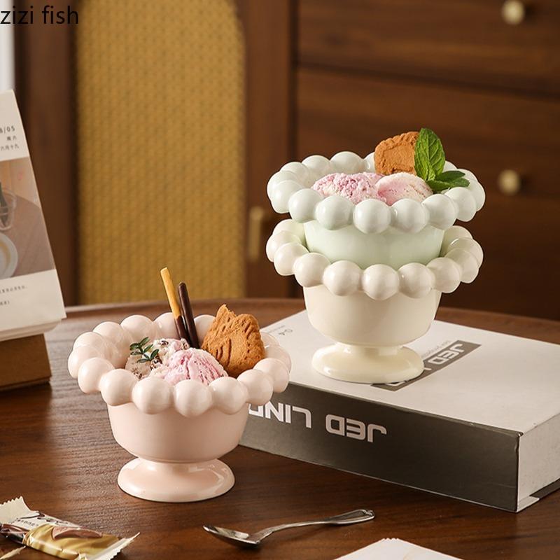 High Footed Ice Cream Cup Ceramic Mug Dessert Bowl Sugar Water Bowl Dessert Cup Pudding Cups Dish Breakfast Cup Water Cups