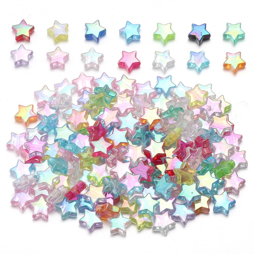 100-Piece Pack: Transparent Acrylic Plated Star Beads for DIY Jewelry Making