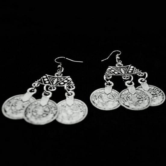 Women's Ethnic Jewelry Vintage Coins Drop Dangle Hook Long Chandelier Earrings