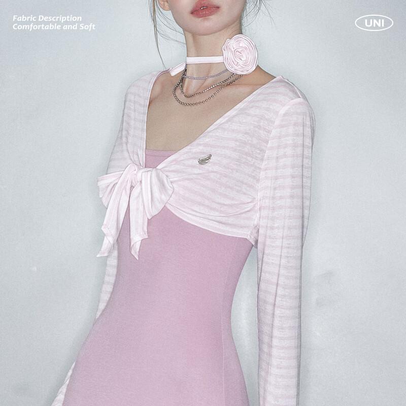 UNIFREE French Rose Strap Dress & Cardigan Set
