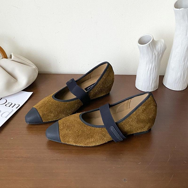 Fashion Cute Mixed Color Fauxe Suede Mary Jane Shoes Women Internal Height Increase Design Flats Elastic Strap Ballet Shoes for Women