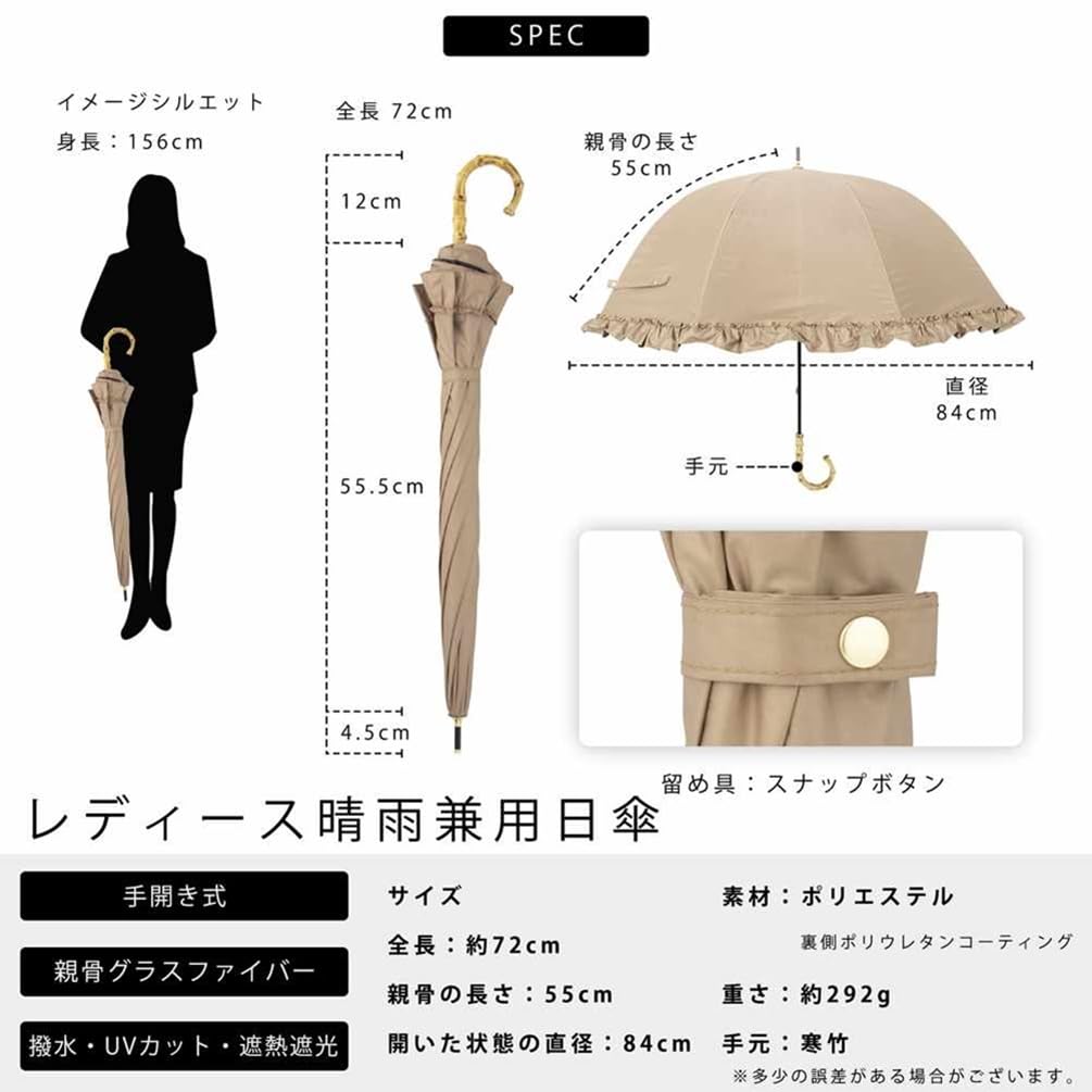 Ogawa Cynthia Frilled UV or Celebration Model 54736 Parasol, Umbrella, 99.9% Protection, Black, Water-Repellent, Stylish, Simple, Gift, Mother's Day,