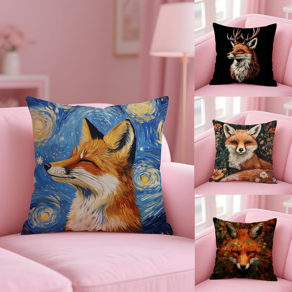 Cute Fox Cushion Cover Plush Fabric Soft Double-Sided Printed Sofa Warm Winter Home Child Gift Pillow Case