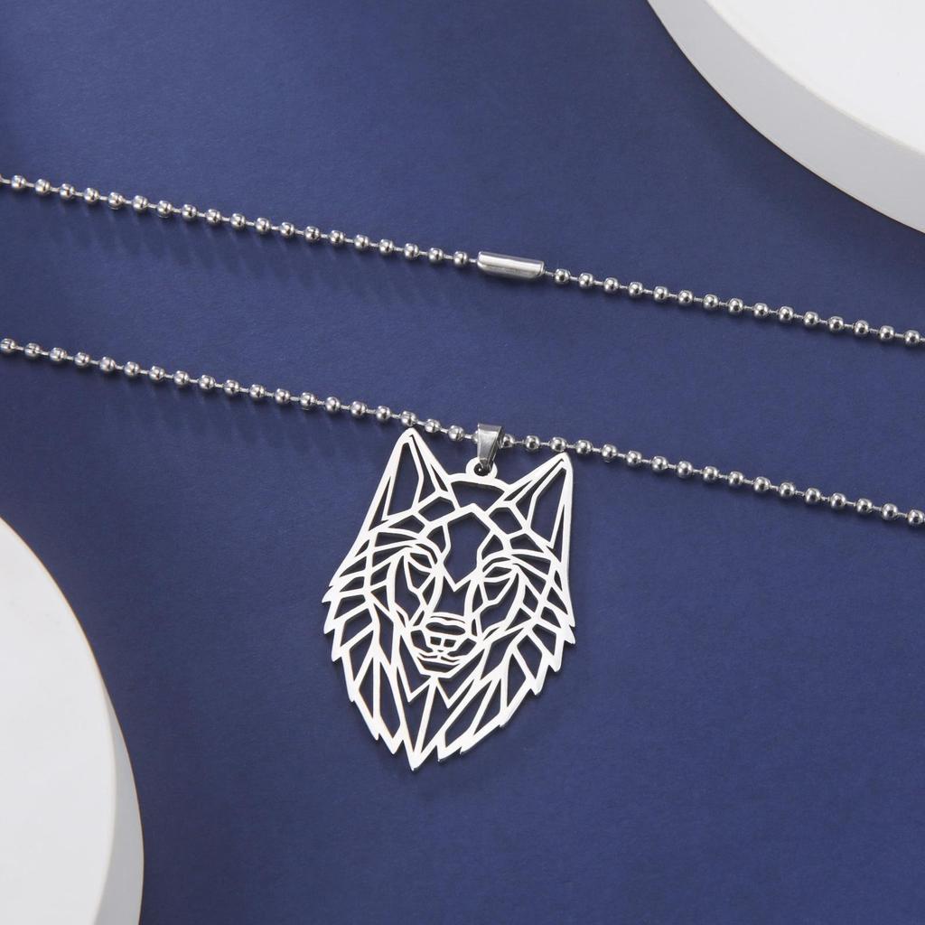 Wolf-Anhänger, Polygonaler Stil, Modetrend, Edelstahl-Anhänger-Halskette