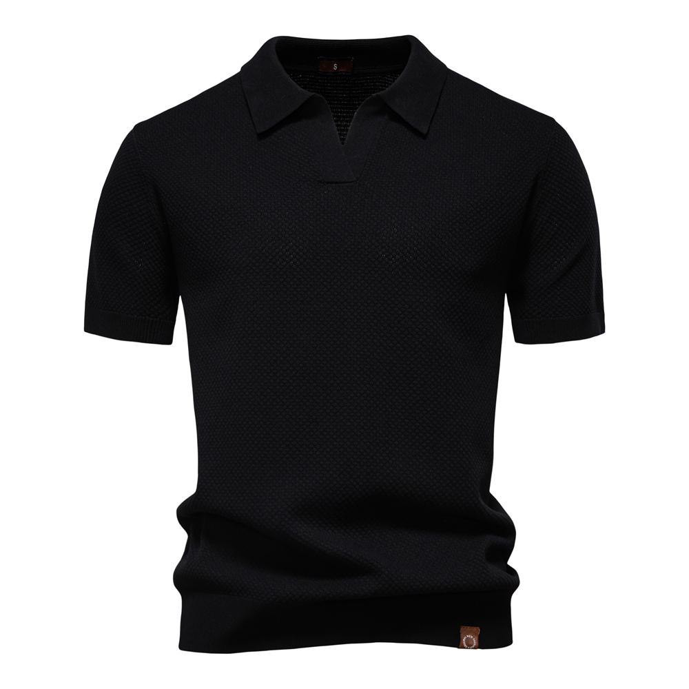 2025 New Summer Men's Golf Polo Shirt Premium Solid Color Breathable Collared Knitted Social Casual