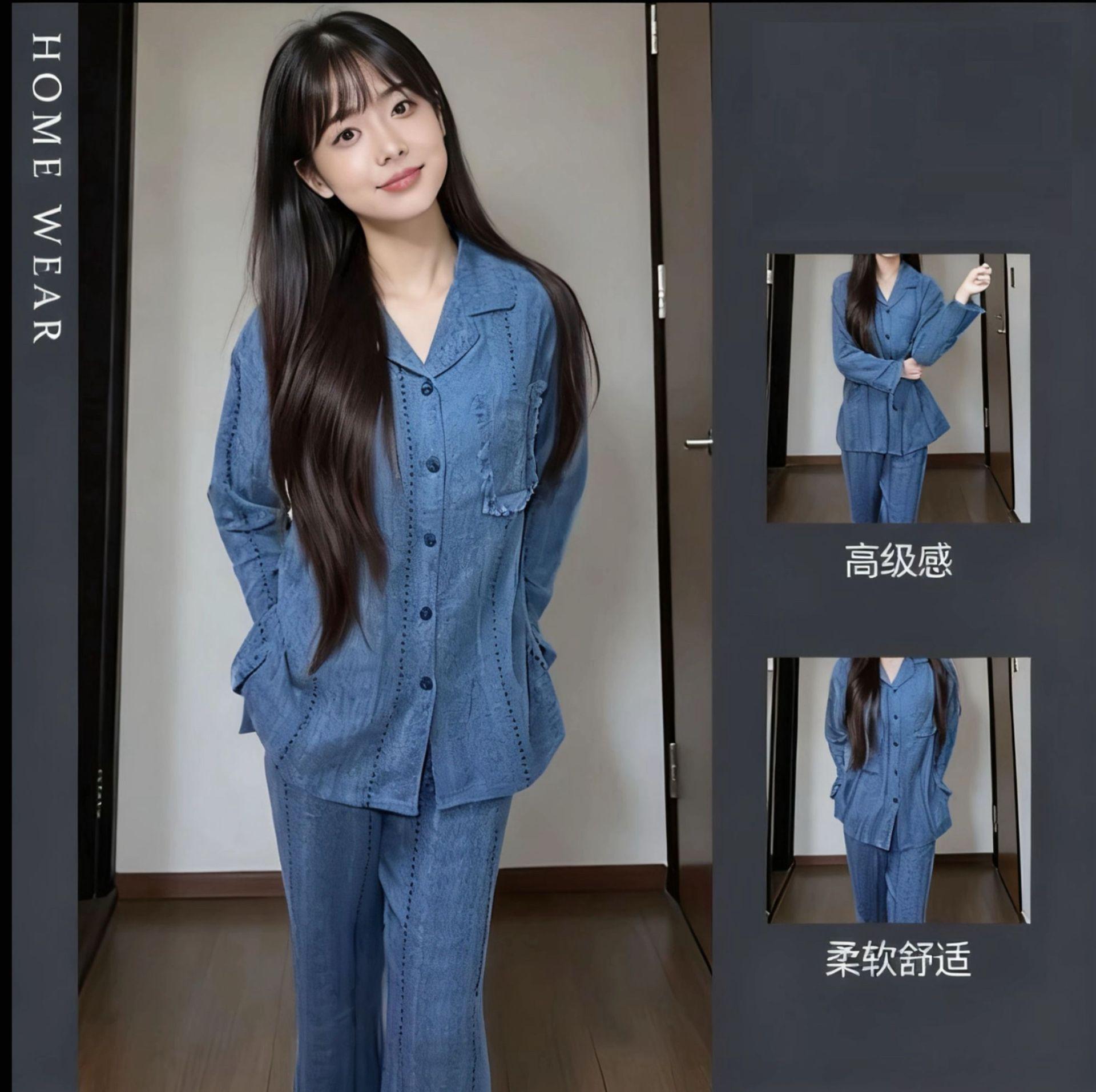 

Pajamas with chest pads, women s spring and autumn cloud cotton, long sleeves, high-end sense, women can wear fashion temperament loungewear, spot M