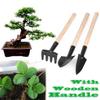 3pcs Mini Portable Gardening Tool Metal Head Shovel Rake Spade Garden Plant Wooden Handle Tool Set