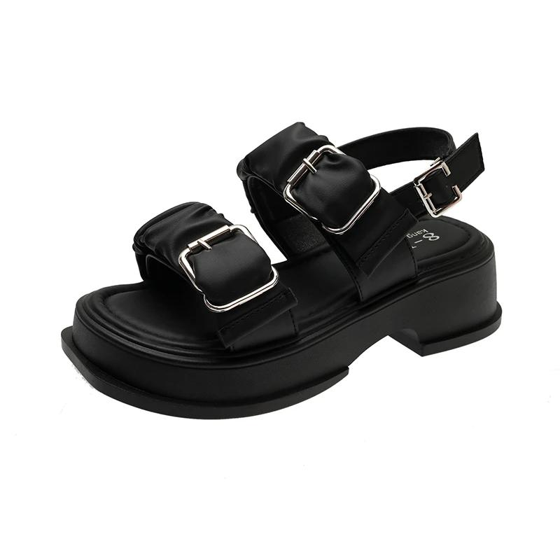 5cm Women Punk Sandals Summer Platform Wedges High Heel Sandals Female Open-toe Chunky Sneakers Beach Buckle Slippers Woman New
