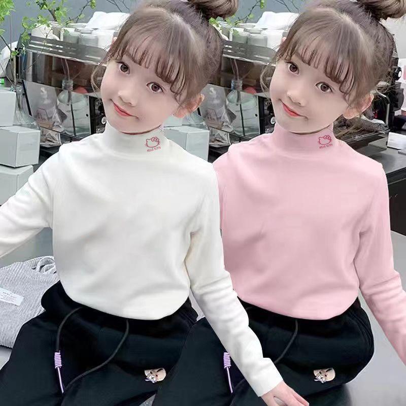 Stylish Girls' Long-Sleeve Half-High Collar Base Layer T-Shirt