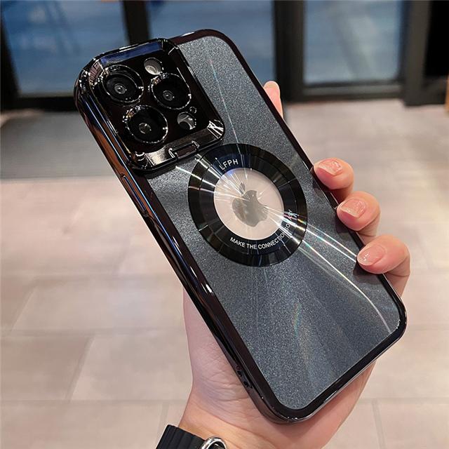 Luxury Plating Bumper Magsafe Magnetic Holder Phone Case For iPhone 15 14 13 12 Color Lens Stand Protector Cover On 14