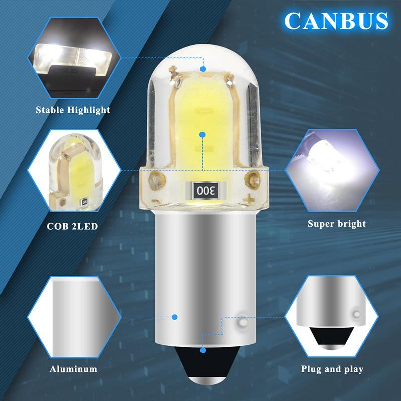 10x BA9S Car LED T4W H6W W5W LED CANBUS COB 2LED Bulb Car Interior License Plate Light Marker Reading Auto Lamp White