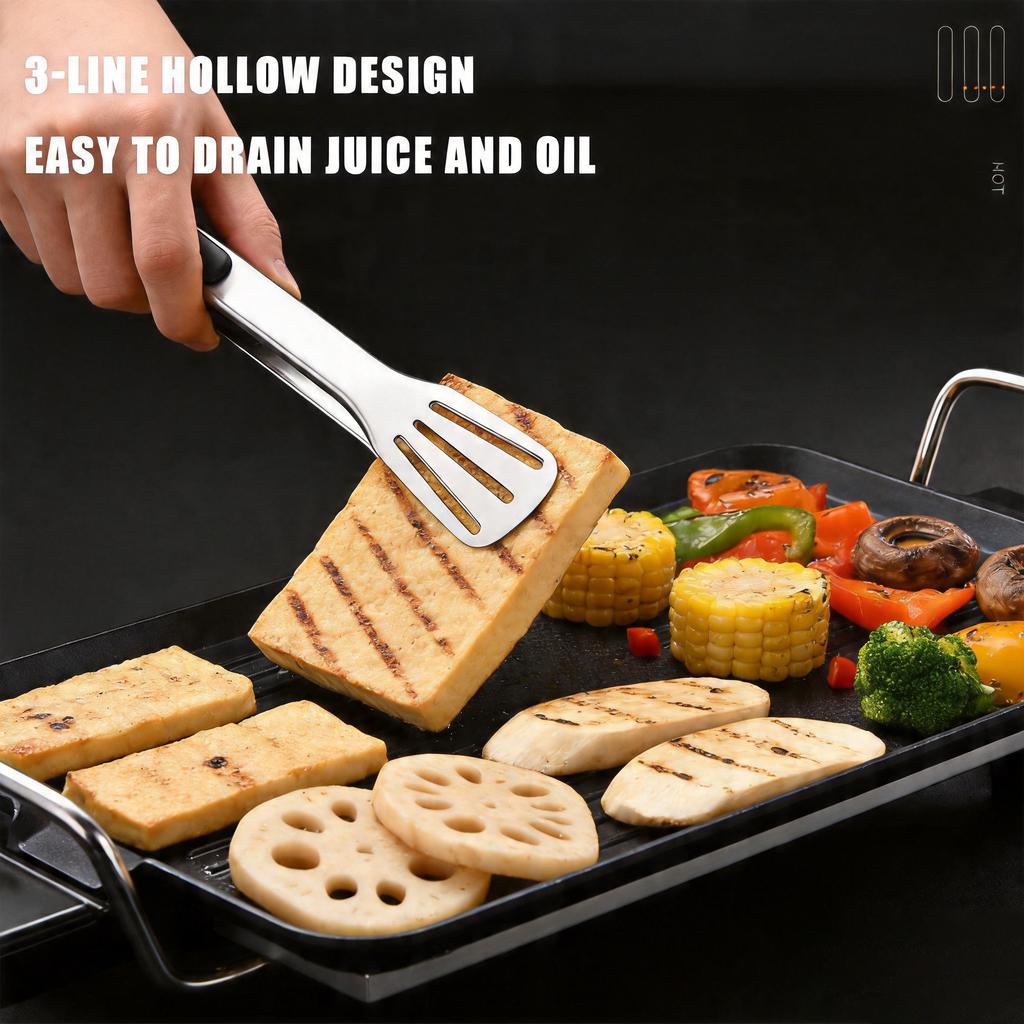 1 stainless steel barbecue tongs - non-slip long handle, suitable for grilling, baking, salads, and ice cubes, kitchen utensils