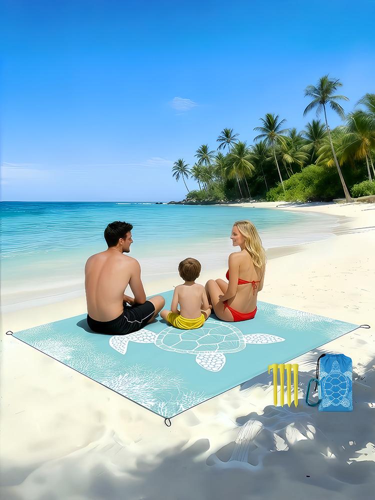 Sea Turtle Beach Mat: Waterproof, Sandproof, Portable, Quick-Drying, Seats 4-6 for Outdoor Camping & Picnic.