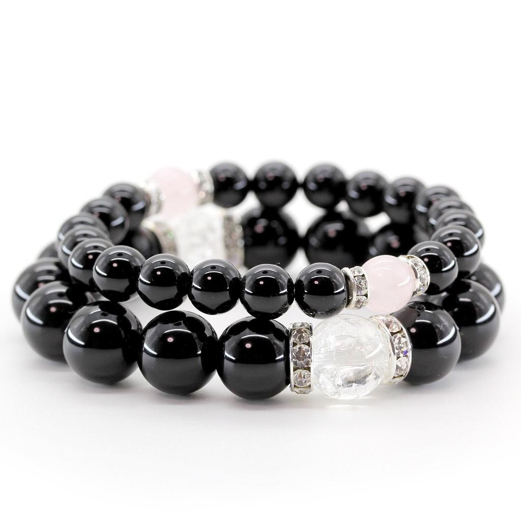 Onyx Gebetsperlen Amulett Paar Armband Kraftstein mit Geschenkbox aus Paulownia [Ishiki] [b033]