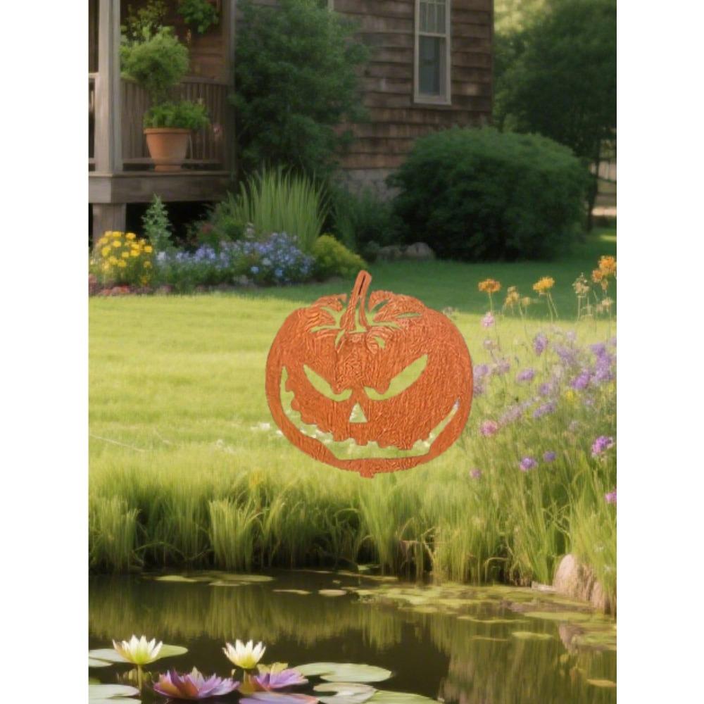 Wrought Iron Pumpkin Garden Stakes Halloween Decorations Outdoor Scary Statues for Yard Lawn Patio Haunted House Party Supplies Metal Ornament