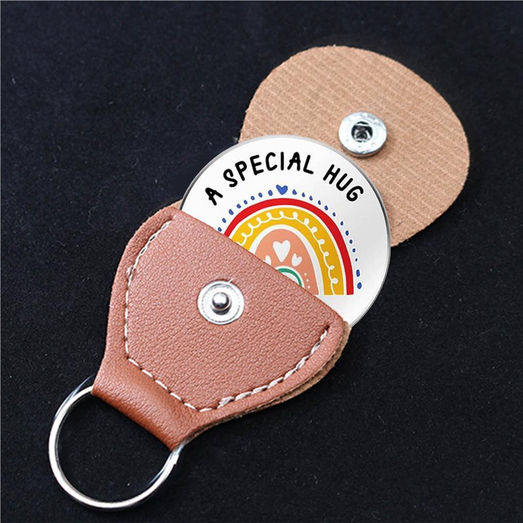 Pocket Hug Token A Special Hug for You Coin Stainless Steel Double Sided Inspirational Gift with PU Leather Keychain