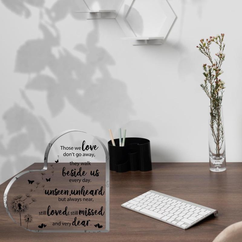 2D Flat Heart-shaped Acrylic Dandelions Desk Decor Plaque, Suitable for wall decoration, porch, room, villa, accents Home, Hallway, or Workplace - Rus